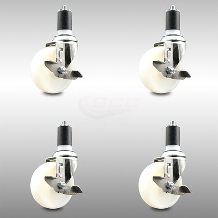 Service Caster 4 Inch 316SS Nylon Wheel Swivel 1-1/2 Inch Expanding Stem Caster Set Brake SCC SCC-SS316EX20S414-NYS-TLB-112-4